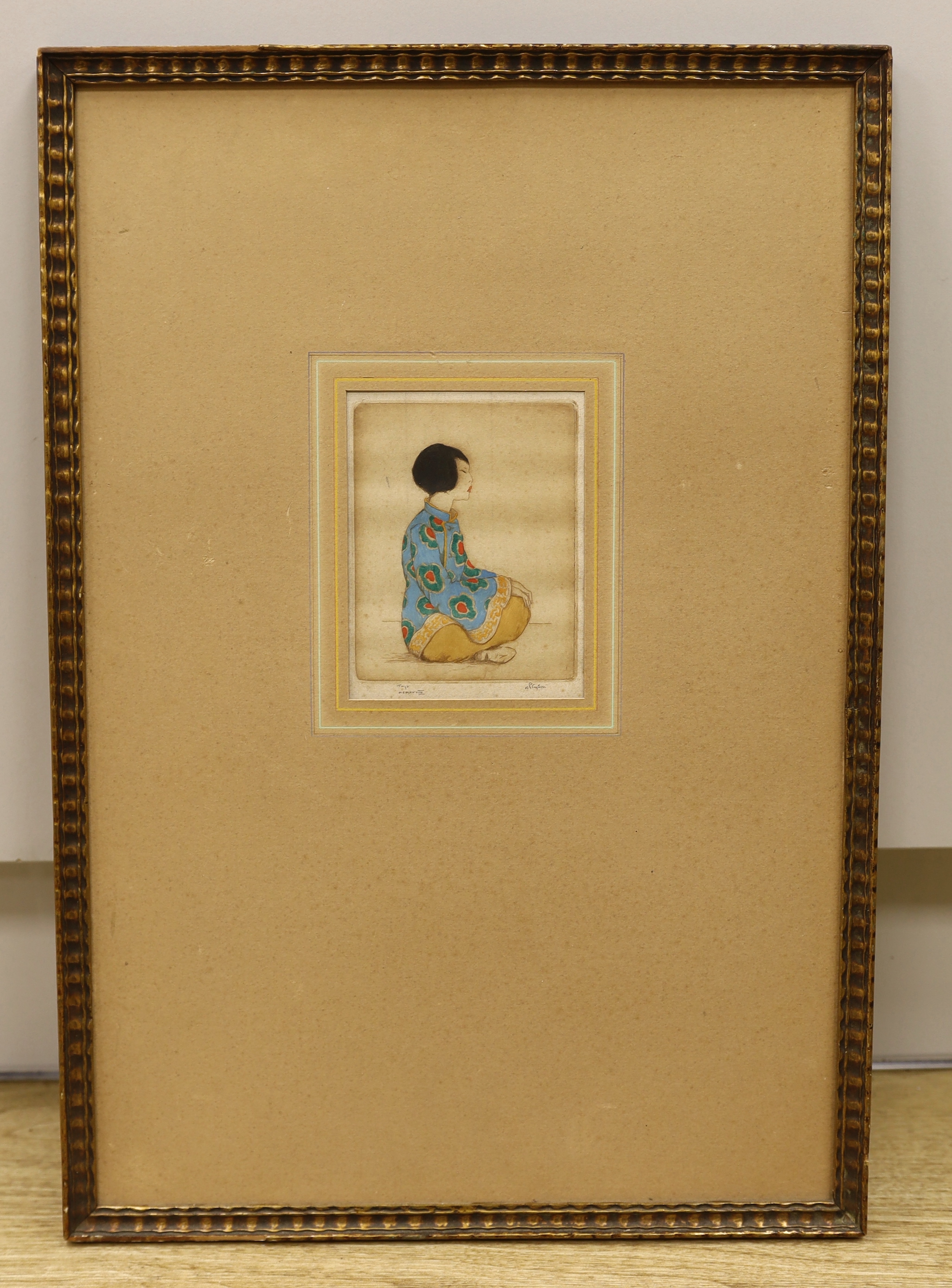 Dorsey Potter Tyson (American, 1891- 1969), colour etching, ‘Chinese Girl’, signed in pencil, 14 x 10.5cm